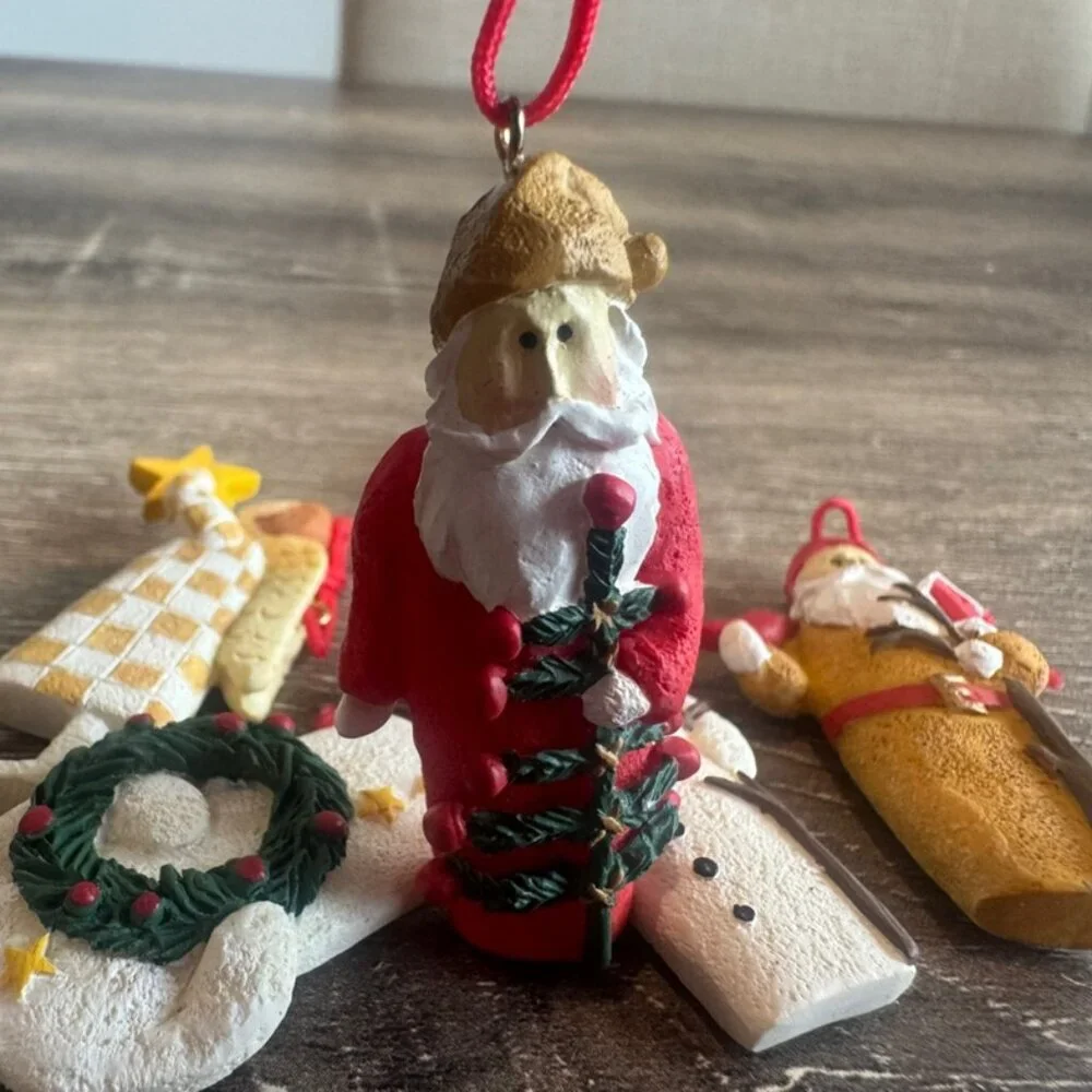 Lot of 8 Resin Small Christmas Tree Ornament, Santa Claus / Angle / Snowman